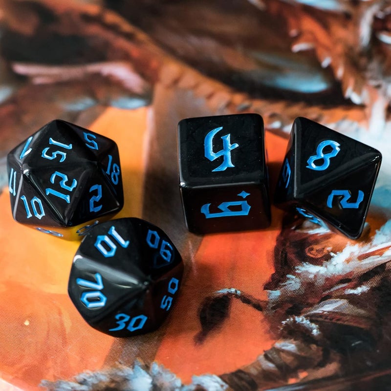 Poludie 6 Sets DND Dice, Polyhedral Dice Set (42pcs) with Leather Dice Bag, D&D Dice Set for Dungeons and Dragons, RPG Table Games (Sickle Font Black Series) - Image 5